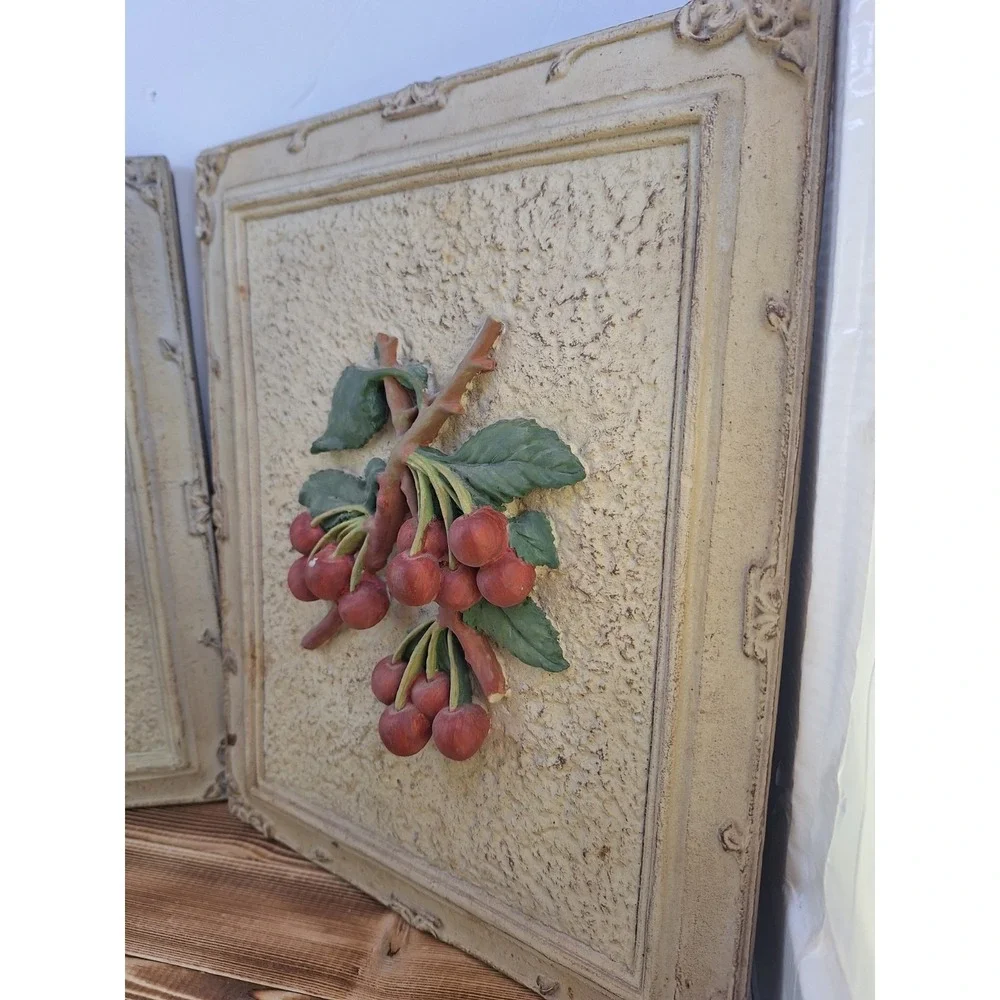 Painted 3-D Wall Decor Art Fruit Plaques Set Of 2 10